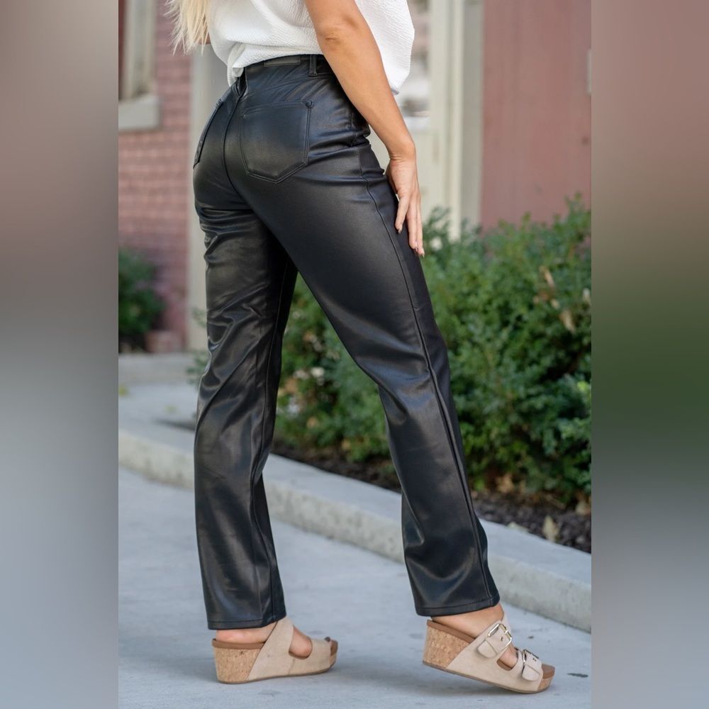 NWT Judy Blue Faux Leather High Rise Straight Pants Jeans Rocker Grunge Punk - Picture 5 of 12